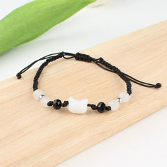Lovely Handmade Cute Black & White Cat Couple Bracelet Natural Moonstone - PeticaDeals