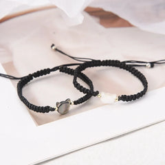 Lovely Handmade Cute Black & White Cat Couple Bracelet Natural Moonstone - PeticaDeals