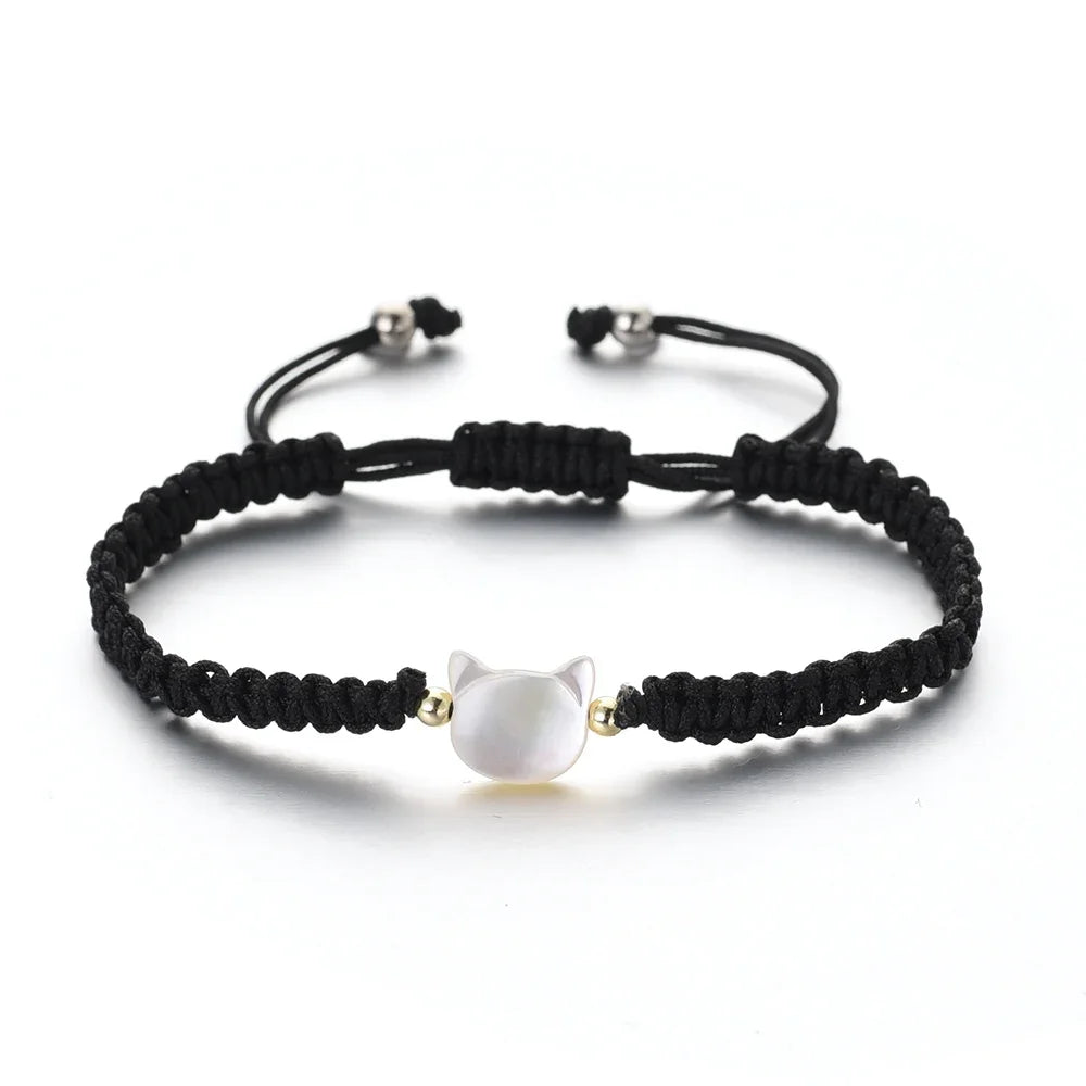 Lovely Handmade Cute Black & White Cat Couple Bracelet Natural Moonstone - PeticaDeals