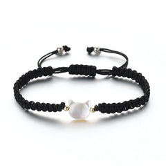 Lovely Handmade Cute Black & White Cat Couple Bracelet Natural Moonstone - PeticaDeals