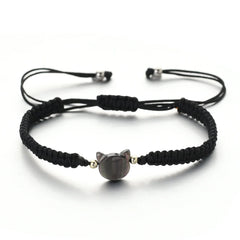 Lovely Handmade Cute Black & White Cat Couple Bracelet Natural Moonstone - PeticaDeals
