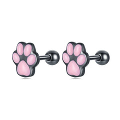 Lovely Pink Cute Pet Paw Studs Clips Girl Unique Jewelry - PeticaDeals