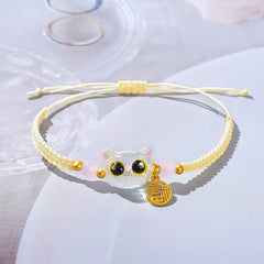 Lucky Blue Big Eye Black Cat Bracelets for Women Handmade Braided Bracelets - PeticaDeals