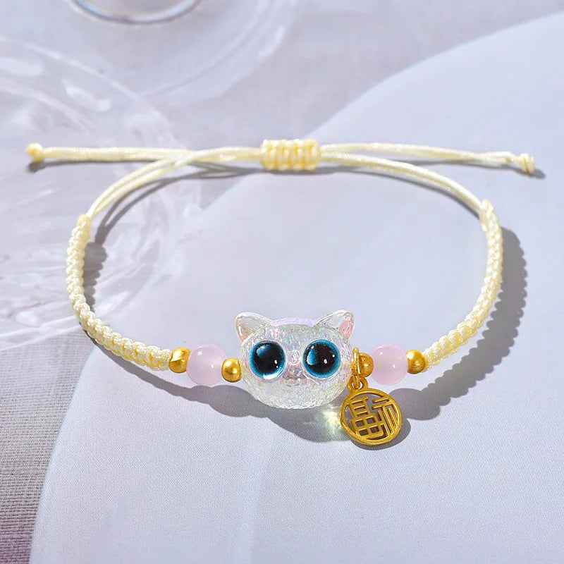 Lucky Blue Big Eye Black Cat Bracelets for Women Handmade Braided Bracelets - PeticaDeals