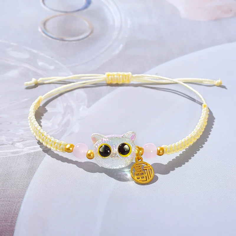 Lucky Blue Big Eye Black Cat Bracelets for Women Handmade Braided Bracelets - PeticaDeals