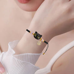 Lucky Blue Big Eye Black Cat Bracelets for Women Handmade Braided Bracelets - PeticaDeals
