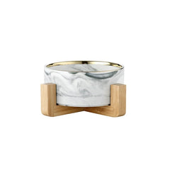 Marbling Cat Ceramics Bowl with Wood Stand - PeticaDeals