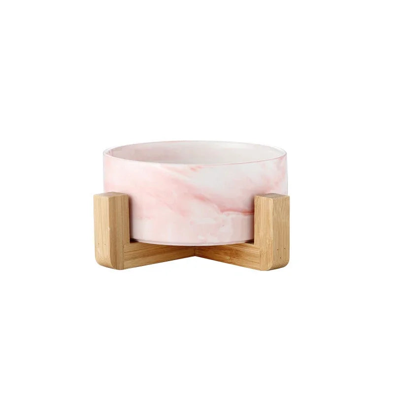 Marbling Cat Ceramics Bowl with Wood Stand - PeticaDeals