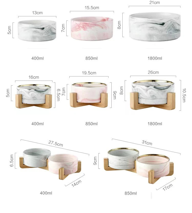 Marbling Cat Ceramics Bowl with Wood Stand - PeticaDeals