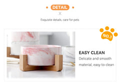 Marbling Cat Ceramics Bowl with Wood Stand - PeticaDeals