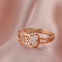 Minimalist Rings Dog Bone Paw Girls Gold Color Stainless Steel Ring Women's - PeticaDeals