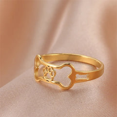 Minimalist Rings Dog Bone Paw Girls Gold Color Stainless Steel Ring Women's - PeticaDeals