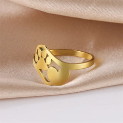 Minimalist Rings Dog Bone Paw Girls Gold Color Stainless Steel Ring Women's - PeticaDeals