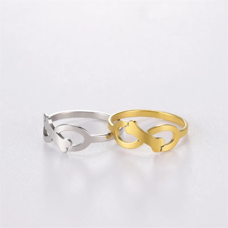 Minimalist Rings Dog Bone Paw Girls Gold Color Stainless Steel Ring Women's - PeticaDeals