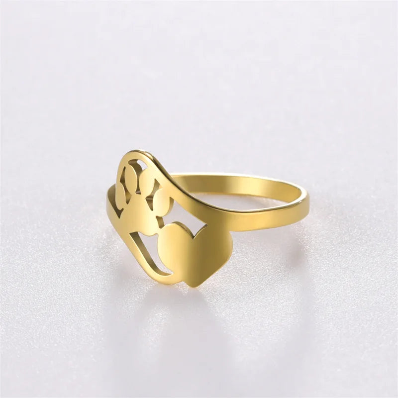 Minimalist Rings Dog Bone Paw Girls Gold Color Stainless Steel Ring Women's - PeticaDeals