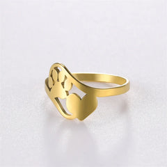 Minimalist Rings Dog Bone Paw Girls Gold Color Stainless Steel Ring Women's - PeticaDeals