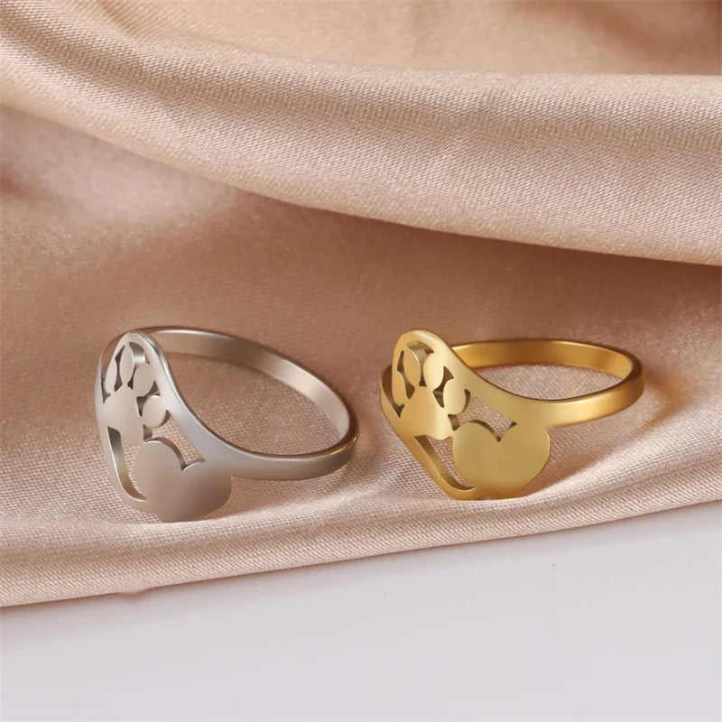 Minimalist Rings Dog Bone Paw Girls Gold Color Stainless Steel Ring Women's - PeticaDeals