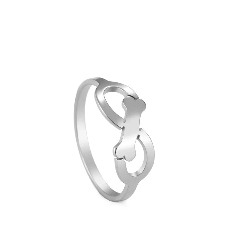 Minimalist Rings Dog Bone Paw Girls Gold Color Stainless Steel Ring Women's - PeticaDeals