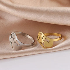 Minimalist Rings Dog Bone Paw Girls Gold Color Stainless Steel Ring Women's - PeticaDeals