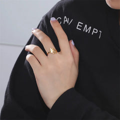 Minimalist Rings Dog Bone Paw Girls Gold Color Stainless Steel Ring Women's - PeticaDeals