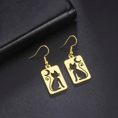 Moon Cat Rectangle Drop Earrings for Women Stainless Steel Jewelry - PeticaDeals