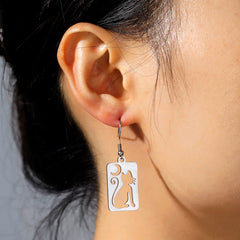Moon Cat Rectangle Drop Earrings for Women Stainless Steel Jewelry - PeticaDeals