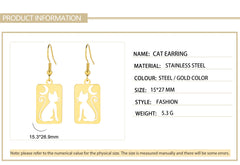 Moon Cat Rectangle Drop Earrings for Women Stainless Steel Jewelry - PeticaDeals