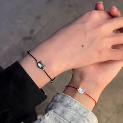 Natural Moonstone Bracelet Couple Friends Cute Cat Obsidian Charms Black Red - PeticaDeals