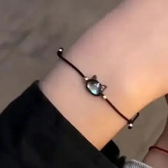 Natural Moonstone Bracelet Couple Friends Cute Cat Obsidian Charms Black Red - PeticaDeals
