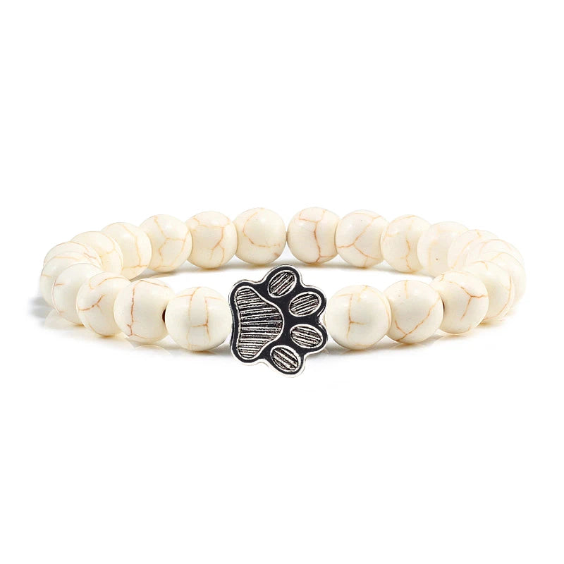 Nature Stone Elasticity Yoga Bead Bangle Pet Cat Paw Charm Women & Men - PeticaDeals