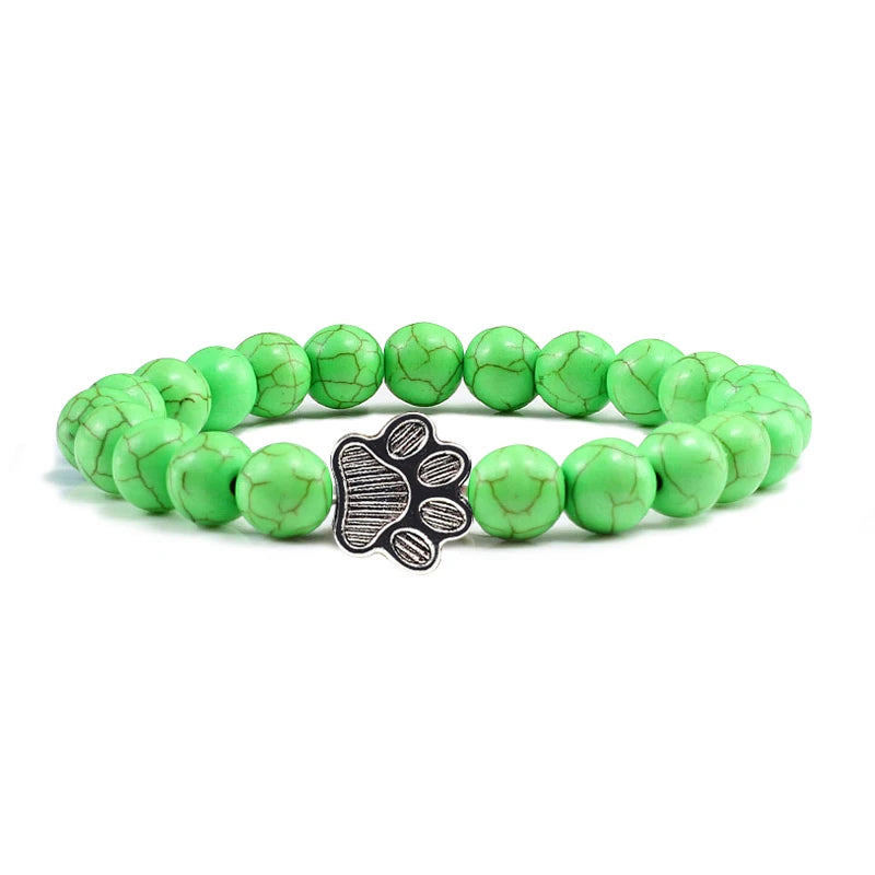 Nature Stone Elasticity Yoga Bead Bangle Pet Cat Paw Charm Women & Men - PeticaDeals
