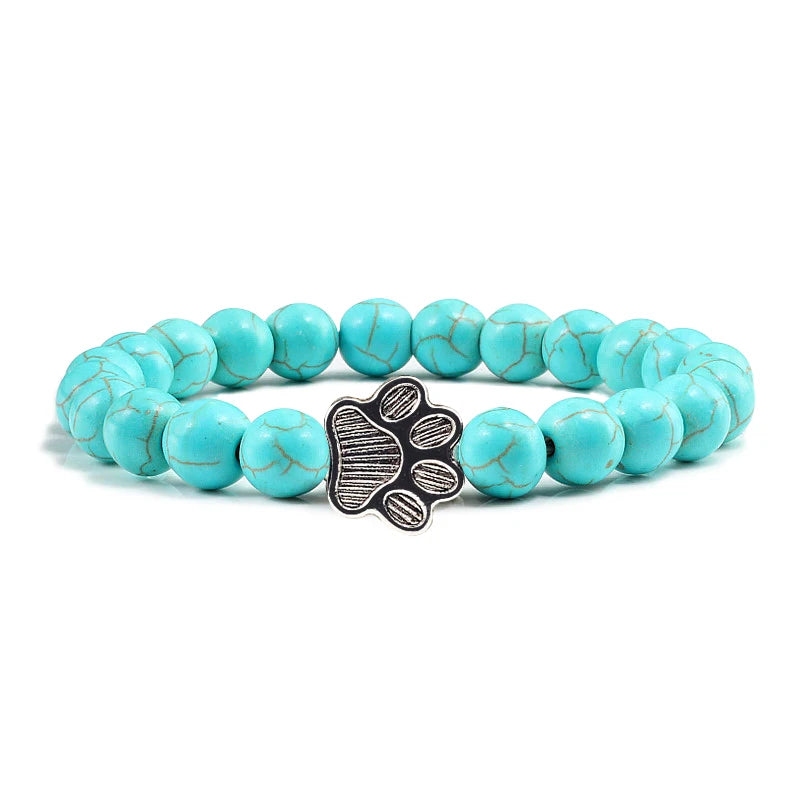 Nature Stone Elasticity Yoga Bead Bangle Pet Cat Paw Charm Women & Men - PeticaDeals