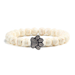 Nature Stone Elasticity Yoga Bead Bangle Pet Cat Paw Charm Women & Men