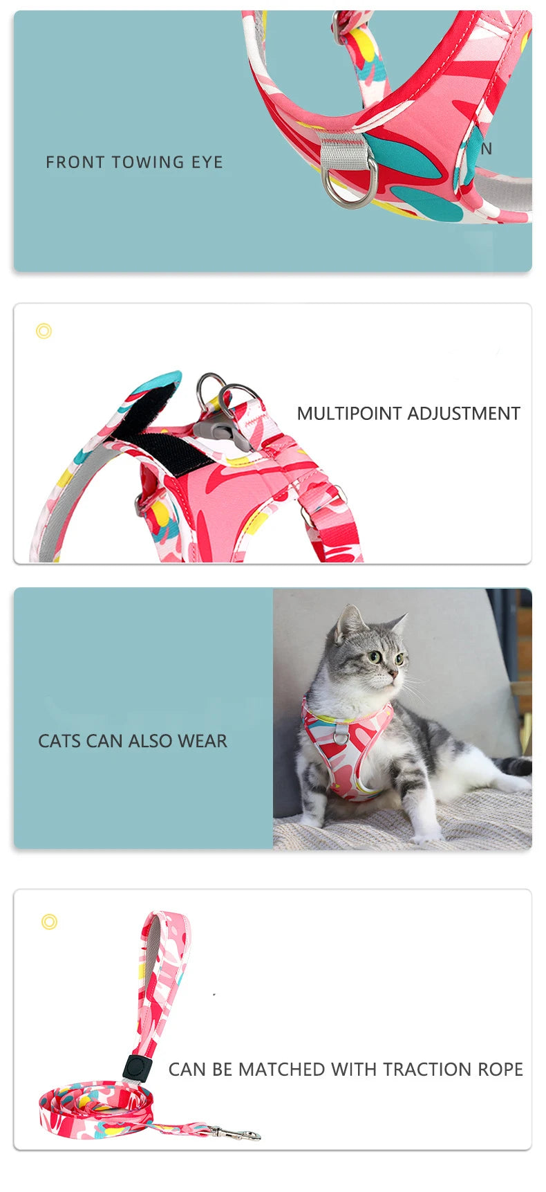 New Dog Cat Harness Adjustable Vest Walking Lead Leash For Puppy Dogs - PeticaDeals