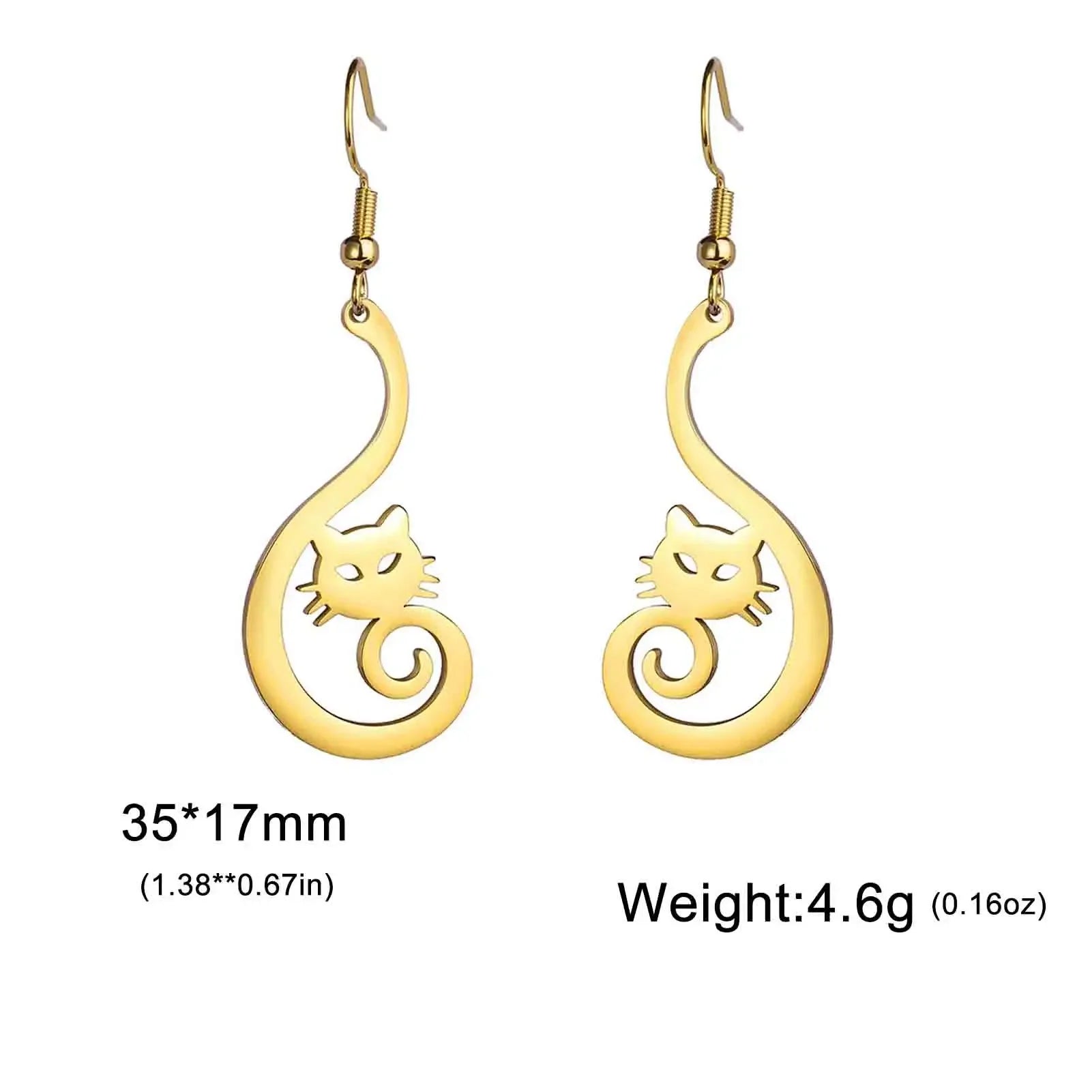 New In Stainless Steel Cat Drop Earrings Cute Animal Earring for Girls Waterproof Jewelry - PeticaDeals