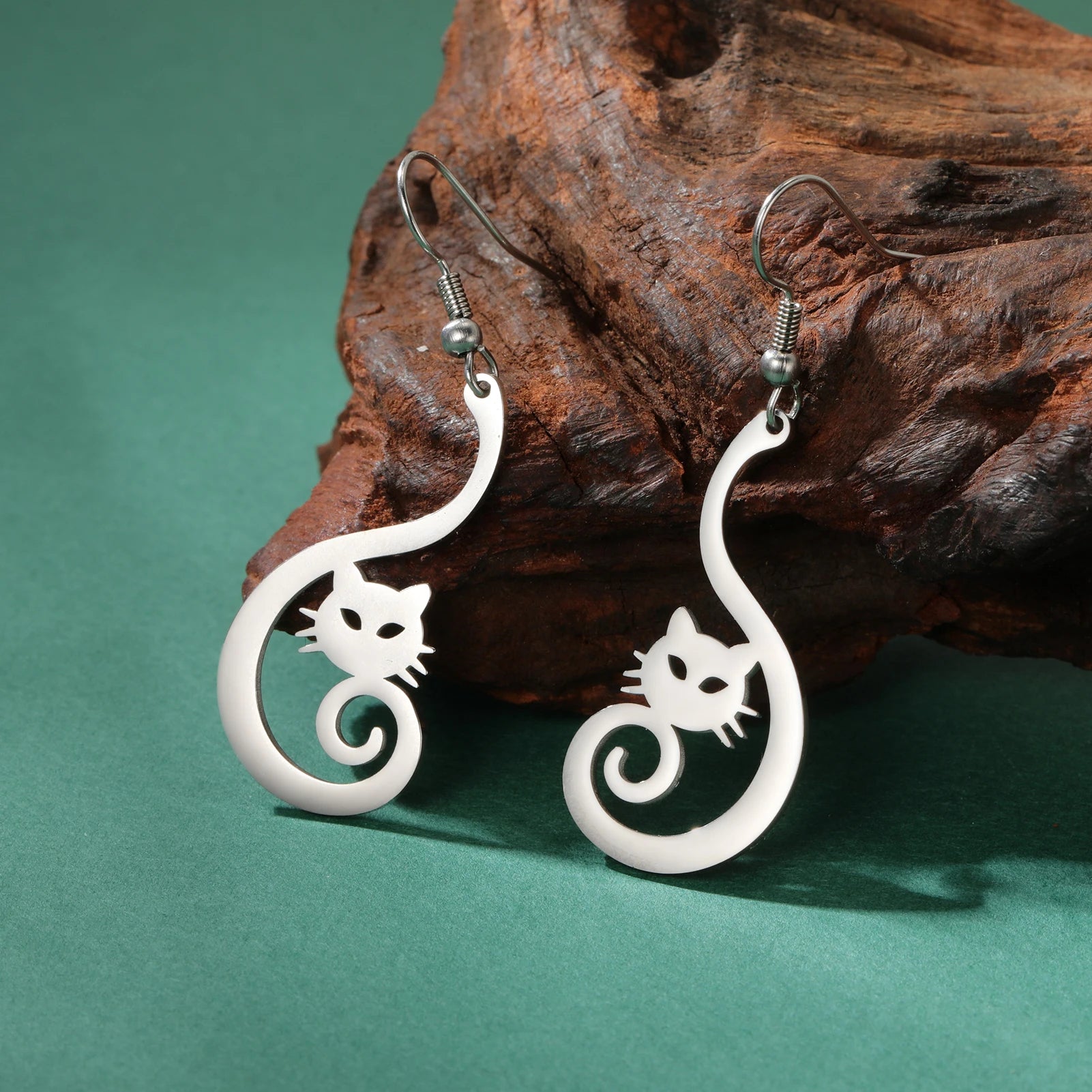New In Stainless Steel Cat Drop Earrings Cute Animal Earring for Girls Waterproof Jewelry - PeticaDeals