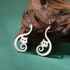 New In Stainless Steel Cat Drop Earrings Cute Animal Earring for Girls Waterproof Jewelry - PeticaDeals