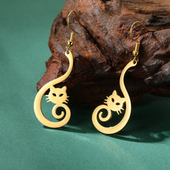 New In Stainless Steel Cat Drop Earrings Cute Animal Earring for Girls Waterproof Jewelry - PeticaDeals