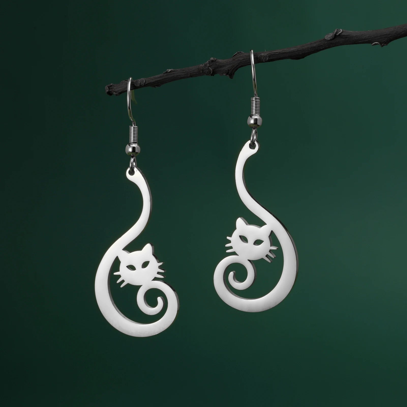 New In Stainless Steel Cat Drop Earrings Cute Animal Earring for Girls Waterproof Jewelry - PeticaDeals