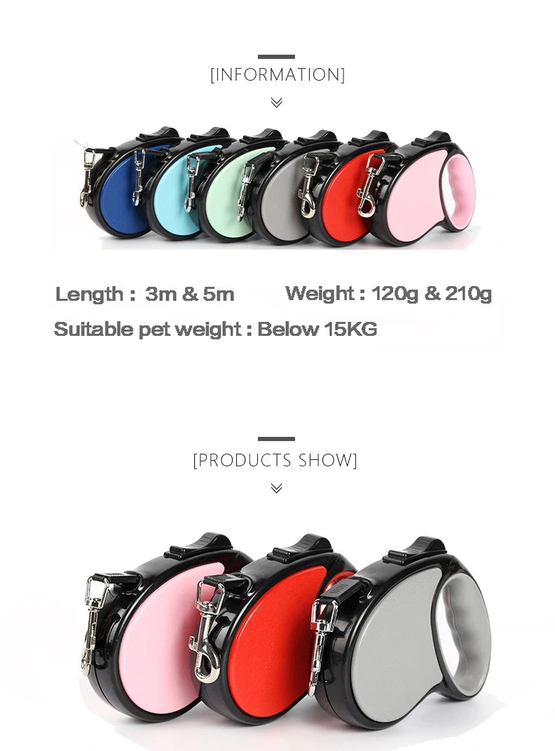 New Retractable Pet Leash 3m 5m Automatic Durable Nylon Dog Lead Extending - PeticaDeals