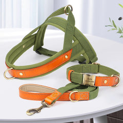 No Pull Padded Nylon and PU Leather Pet Dog Collar Harness Leash Set - PeticaDeals