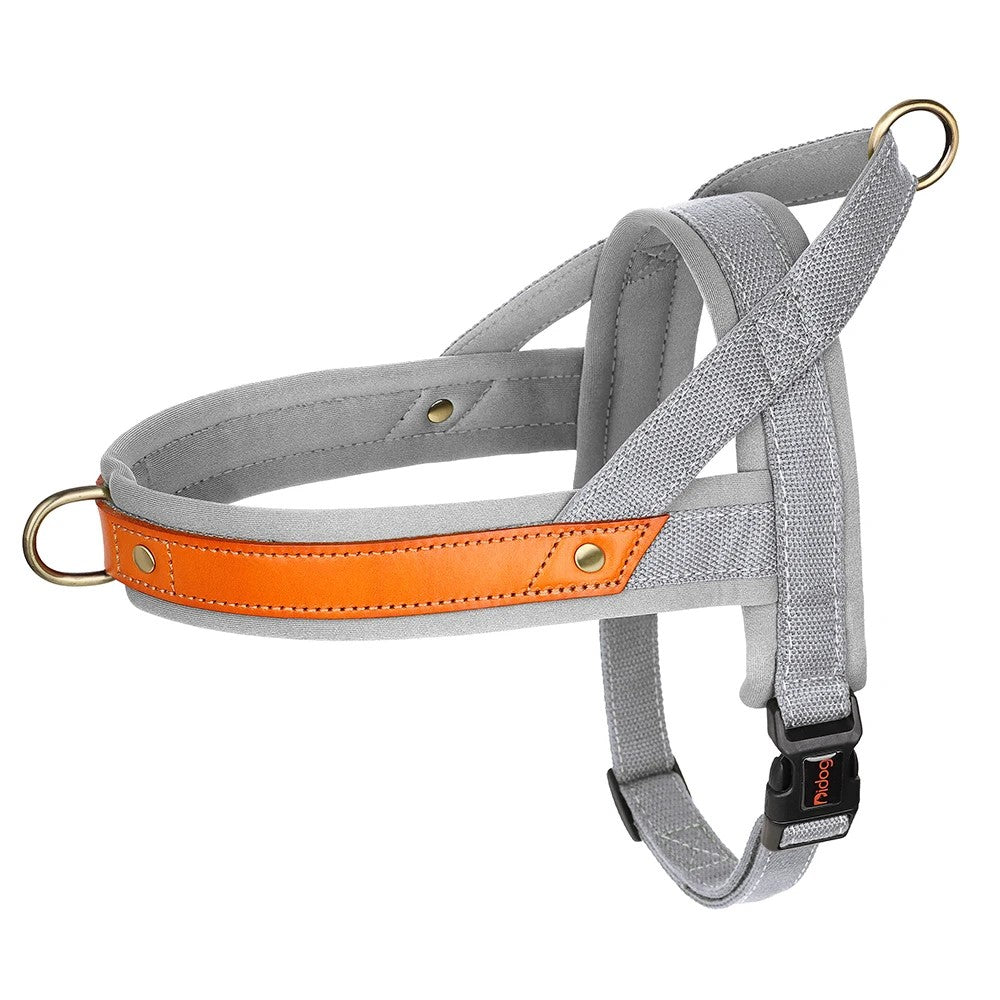 No Pull Padded Nylon and PU Leather Pet Dog Collar Harness Leash Set - PeticaDeals
