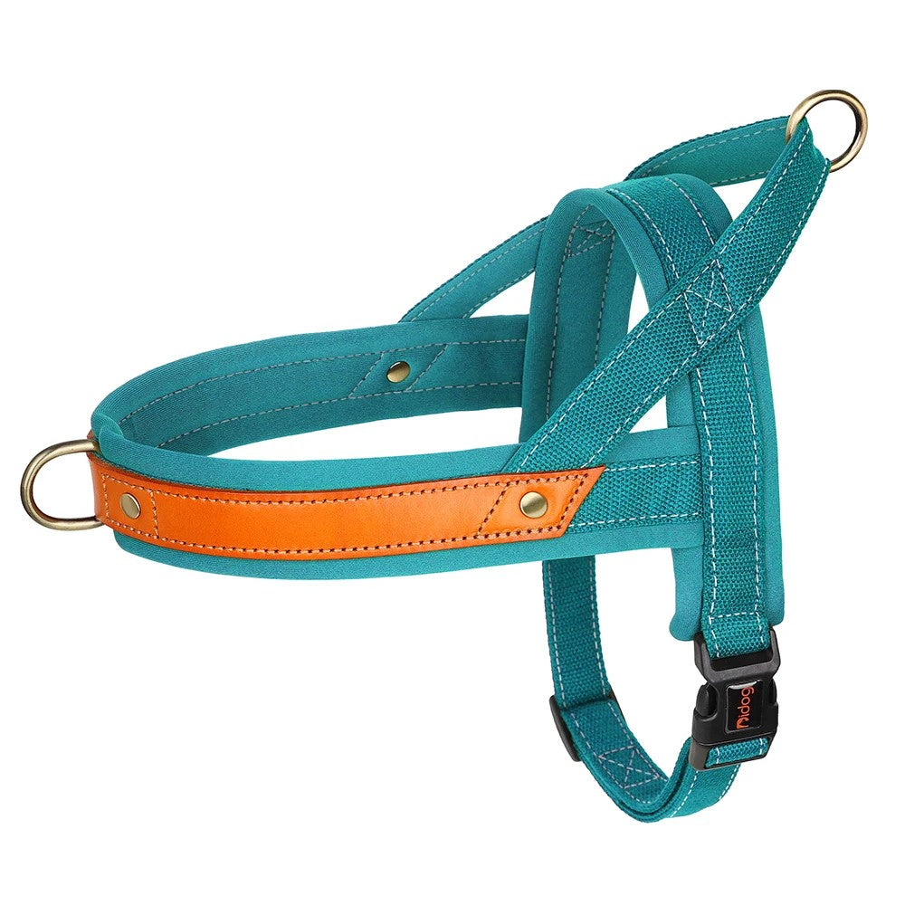 No Pull Padded Nylon and PU Leather Pet Dog Collar Harness Leash Set - PeticaDeals