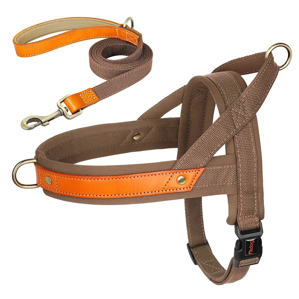No Pull Padded Nylon and PU Leather Pet Dog Collar Harness Leash Set - PeticaDeals