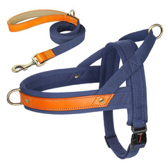 No Pull Padded Nylon and PU Leather Pet Dog Collar Harness Leash Set - PeticaDeals
