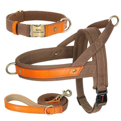 No Pull Padded Nylon and PU Leather Pet Dog Collar Harness Leash Set - PeticaDeals