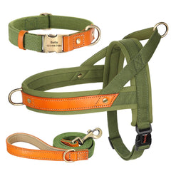 No Pull Padded Nylon and PU Leather Pet Dog Collar Harness Leash Set - PeticaDeals