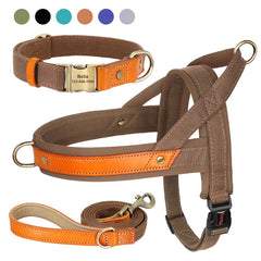 No Pull Padded Nylon and PU Leather Pet Dog Collar Harness Leash Set - PeticaDeals