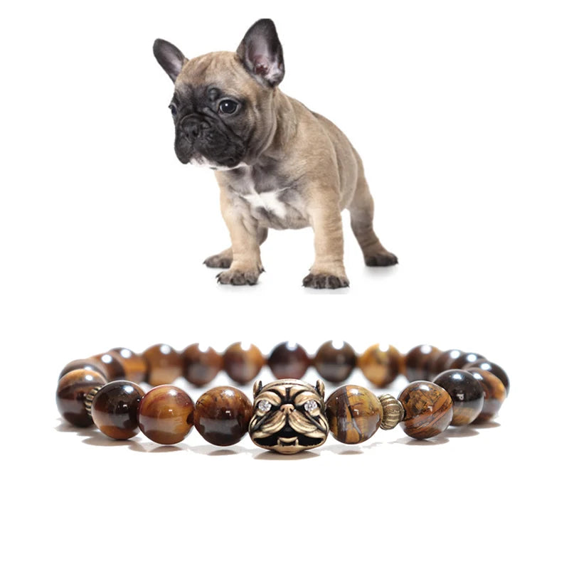 Noter French Bulldog Bracelets For Men, Women Vintage Dog Paw Natural Tiger Eye Bracelet - PeticaDeals