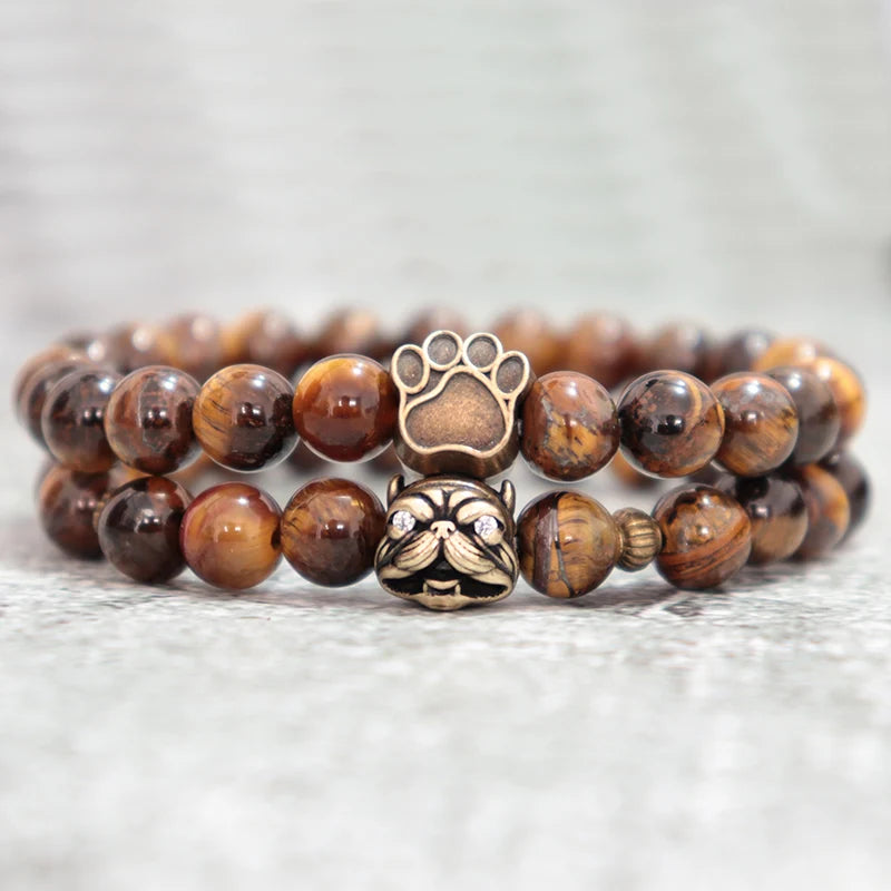 Noter French Bulldog Bracelets For Men, Women Vintage Dog Paw Natural Tiger Eye Bracelet - PeticaDeals